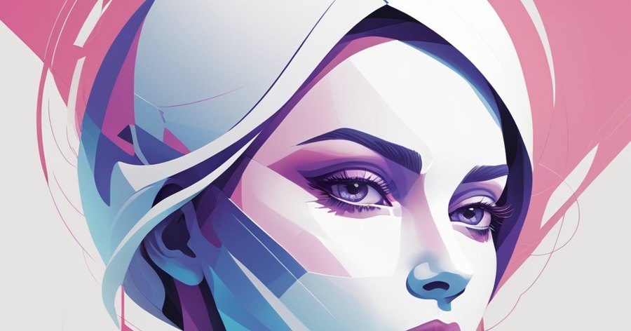 Original AI artwork: an abstract portrait of a woman in pink and violet